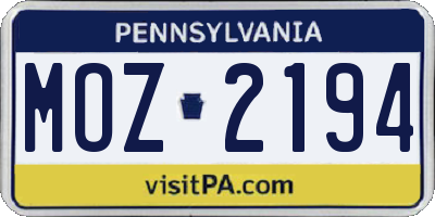 PA license plate MOZ2194