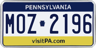 PA license plate MOZ2196