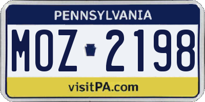 PA license plate MOZ2198
