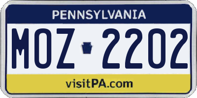 PA license plate MOZ2202