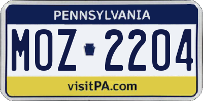 PA license plate MOZ2204