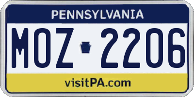 PA license plate MOZ2206
