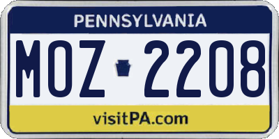 PA license plate MOZ2208
