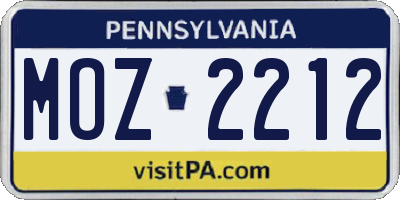 PA license plate MOZ2212