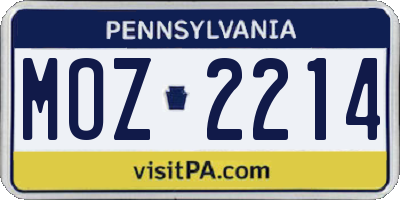 PA license plate MOZ2214