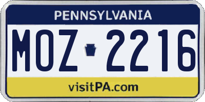 PA license plate MOZ2216