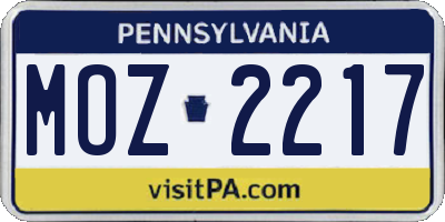 PA license plate MOZ2217
