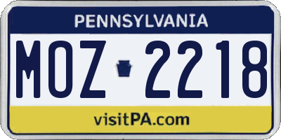 PA license plate MOZ2218
