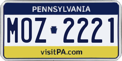 PA license plate MOZ2221