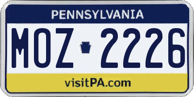 PA license plate MOZ2226