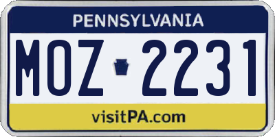 PA license plate MOZ2231