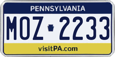 PA license plate MOZ2233