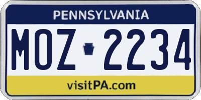 PA license plate MOZ2234