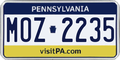 PA license plate MOZ2235
