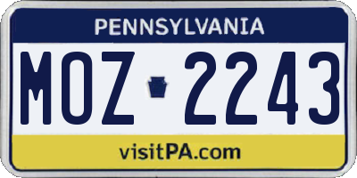 PA license plate MOZ2243
