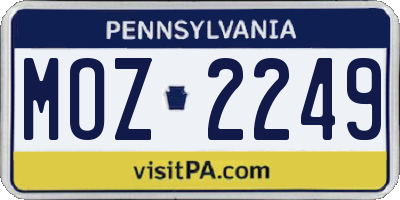 PA license plate MOZ2249