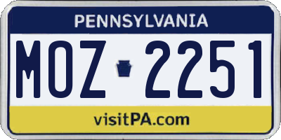 PA license plate MOZ2251
