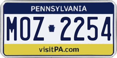 PA license plate MOZ2254