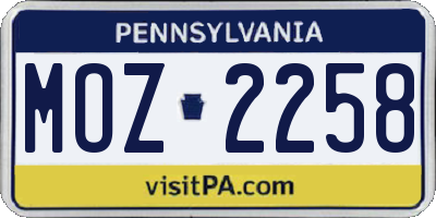 PA license plate MOZ2258
