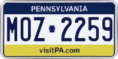 PA license plate MOZ2259