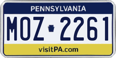 PA license plate MOZ2261