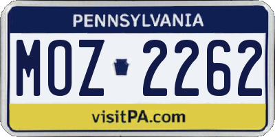 PA license plate MOZ2262
