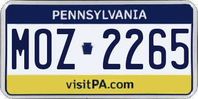 PA license plate MOZ2265