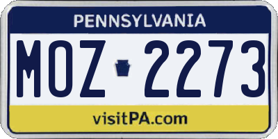 PA license plate MOZ2273