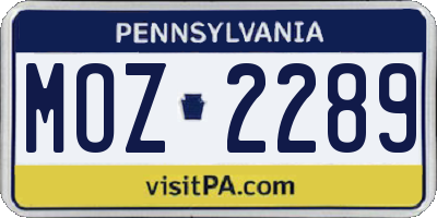 PA license plate MOZ2289