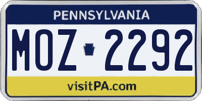 PA license plate MOZ2292