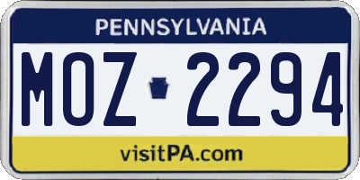 PA license plate MOZ2294