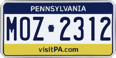 PA license plate MOZ2312