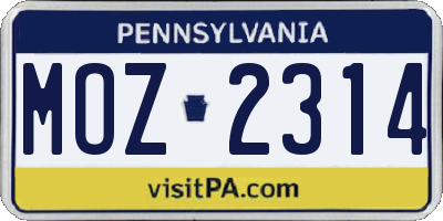PA license plate MOZ2314