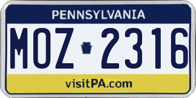PA license plate MOZ2316
