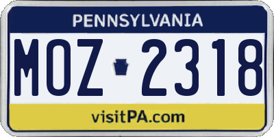 PA license plate MOZ2318