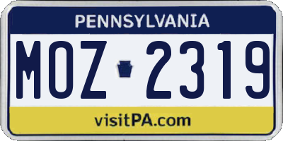 PA license plate MOZ2319