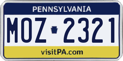 PA license plate MOZ2321