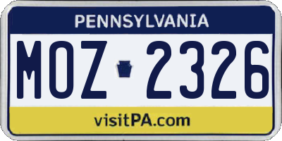 PA license plate MOZ2326