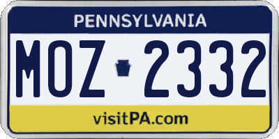 PA license plate MOZ2332