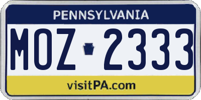 PA license plate MOZ2333