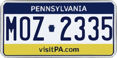 PA license plate MOZ2335