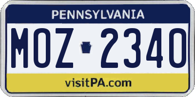 PA license plate MOZ2340