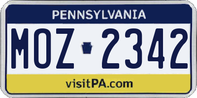 PA license plate MOZ2342