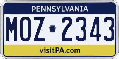 PA license plate MOZ2343