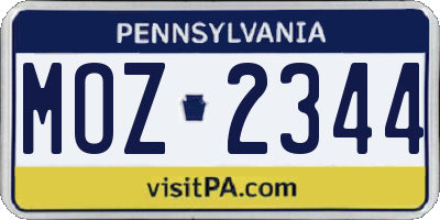 PA license plate MOZ2344