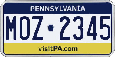 PA license plate MOZ2345