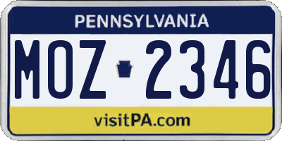 PA license plate MOZ2346