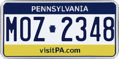 PA license plate MOZ2348