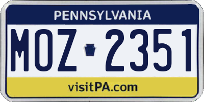 PA license plate MOZ2351