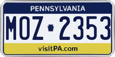 PA license plate MOZ2353
